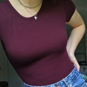 maroon fitted bodysuit
